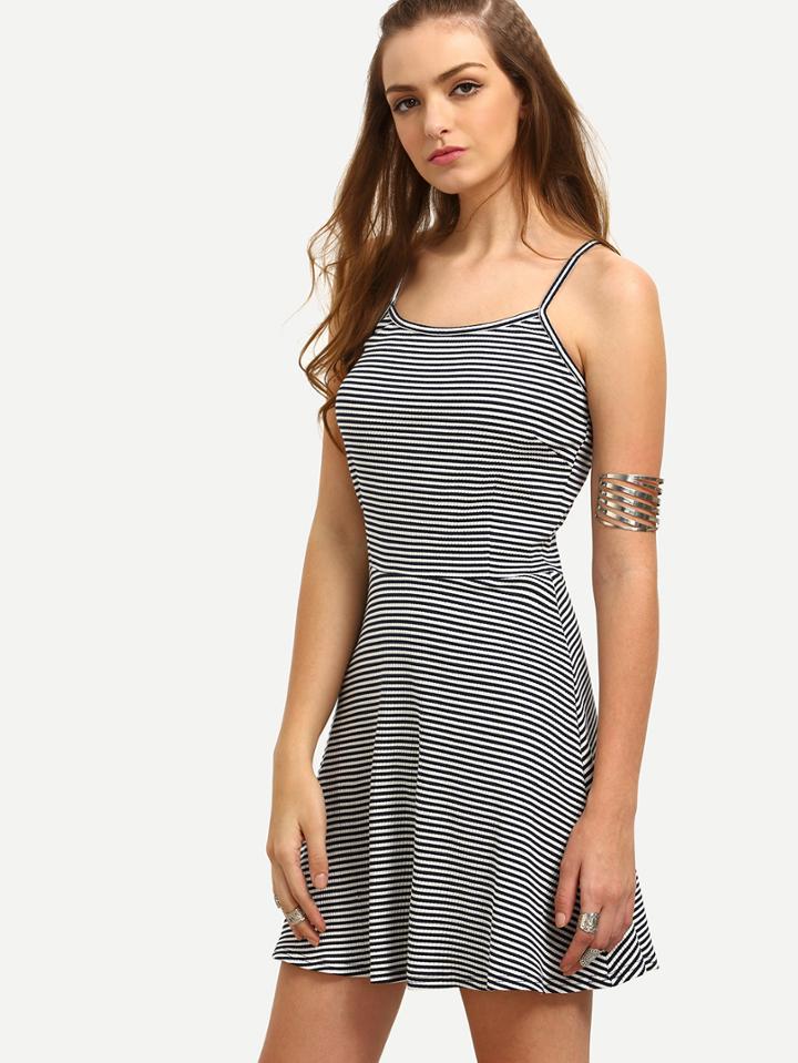 Shein Black And White Stripe Spaghetti Strap Dress