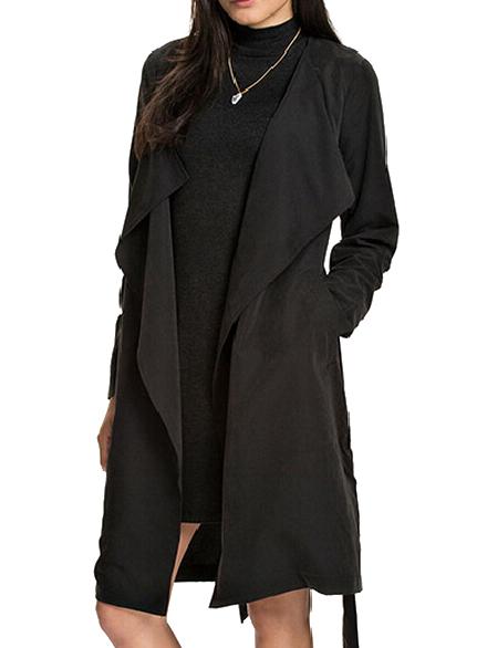Shein Black Knee Length Wrap Coat