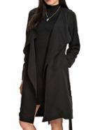 Shein Black Knee Length Wrap Coat