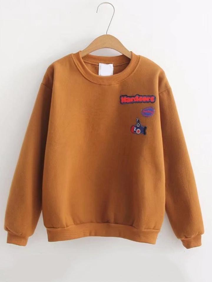 Shein Patch Detail Ribbed Trim Sweatshirt