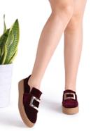 Shein Burgundy Metal Embellished Rubber Sole Sneakers