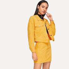 Shein Single Breasted Solid Jacket With Skirt