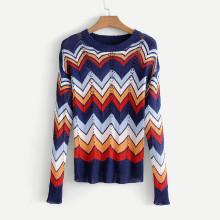 Shein Chevron Stripe Open-knit Jumper