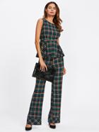 Shein Gingham Peplum Top & Flare Pants Set