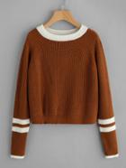 Shein Striped Contrast Trim Cable Sweater