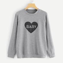Shein Heart And Letter Print Sweatshirt