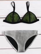 Shein Silver Mesh Detail Mix & Match Triangle Bikini Set