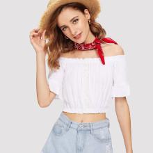 Shein Off Shoulder Frill Trim Crop Top