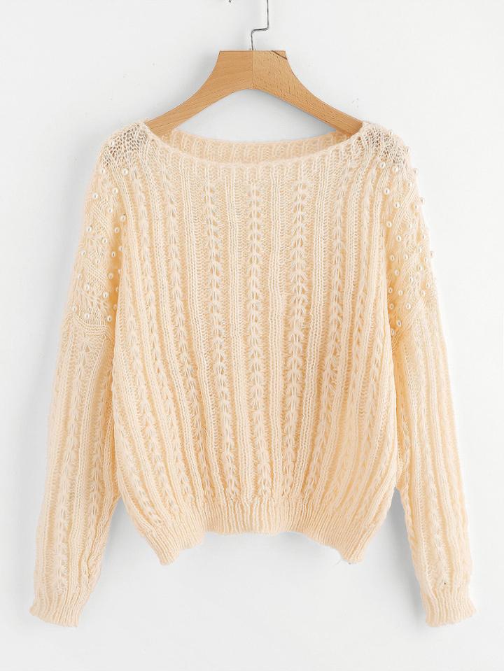 Shein Pearl Beading Textured Jumper