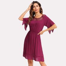 Shein Ruched Waist Flutter Sleeve Dress