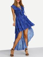 Shein Paisley Print Lace Up Ruffle High Low Dress