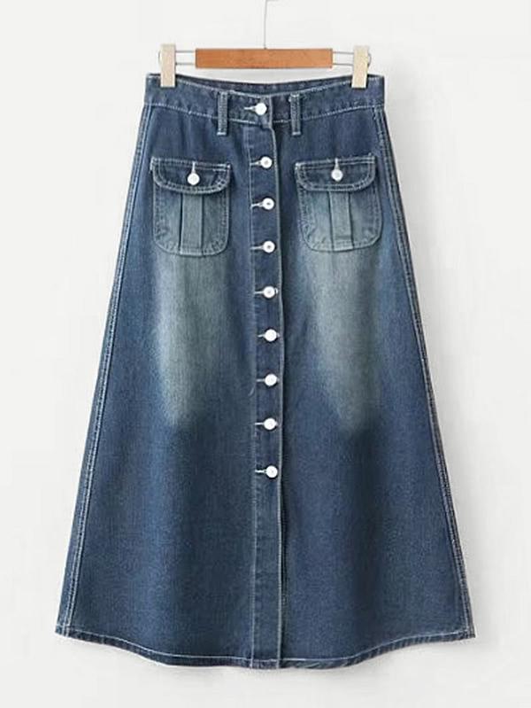 Shein Button Up Denim Skirt