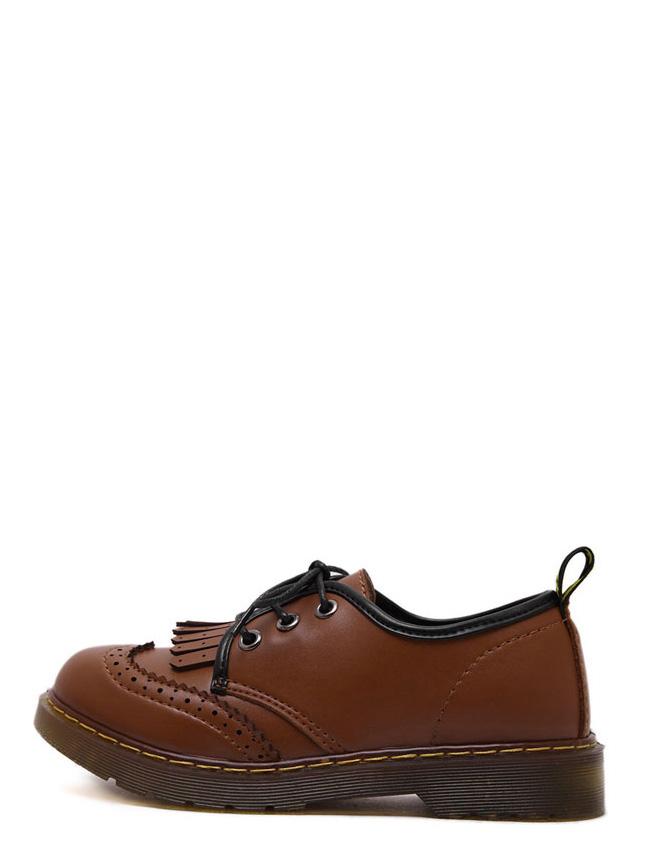 Shein Brown Round Toe Fringe Lace-up Wedges