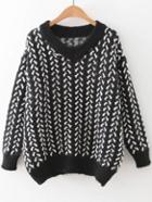 Shein Black V Neck Ribbed Trim Loose Sweater