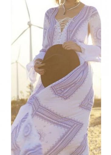 Rosewe Tribe Print Hollow Out Lace Up Dress