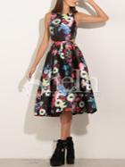 Shein Black Sleeveless Back Cut Out Floral Dress