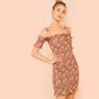 Shein Self Tie Shoulder Frill Trim Floral Dress