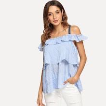 Shein Open Shoulder Tiered Ruffle Blouse