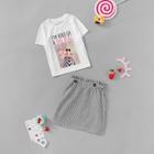 Shein Girls Mixed Print Top & Gingham Skirt Set