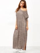 Shein Brown Marled Knit Side Slit Maxi Dress