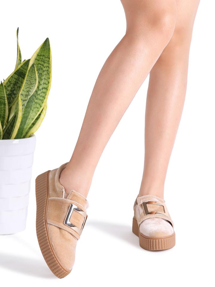 Shein Apricot Metal Embellished Rubber Sole Sneakers
