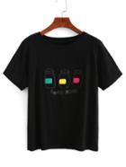 Shein Bottle Print Short Sleeve T-shirt - Black