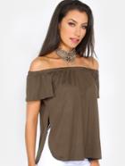 Shein Bardot Draped Top Olive