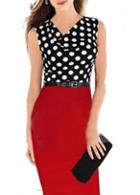 Rosewe Ol Style Dot Print Sleeveless Cowl Neck Summer Dress