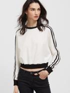 Shein White Contrast Trim Striped Sleeve Sweatshirt