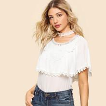 Shein Cut Out Neck Lace Trim Cloak Sleeve Top