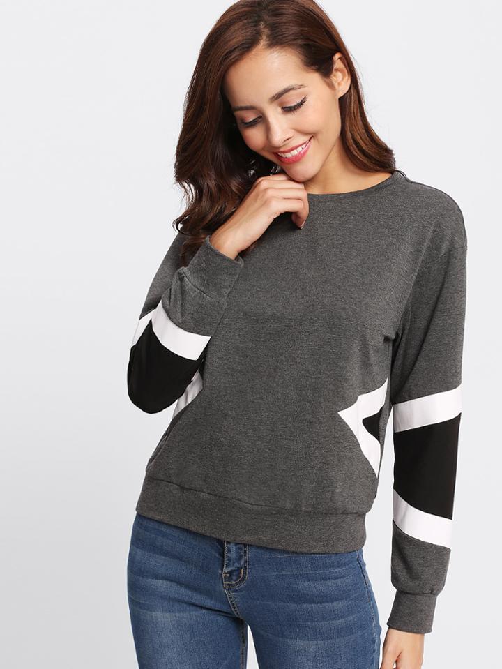 Shein Chevron Print Heather Knit Pullover
