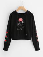 Shein Drop Shoulder Embroidered Printed Hoodie