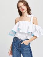 Shein White One Strap Cold Shoulder Ruffle Top