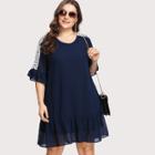 Shein Plus Beading Neck Lace Accent Ruffle Dress