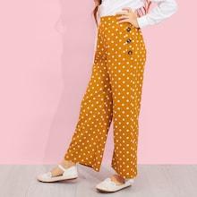 Shein Girls Button Side Polka Dot Wide Leg Pants