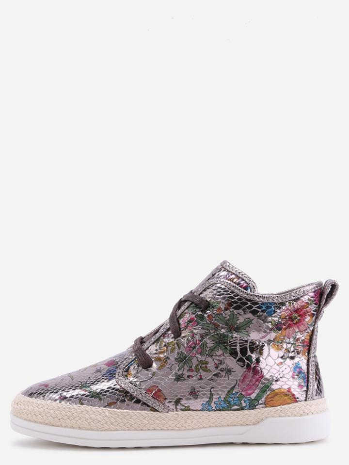 Shein Floral Pu Snakeskin Espadrille Sneakers