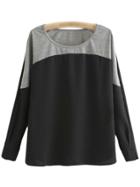 Shein Black Round Neck Long Sleeve Casual Blouse