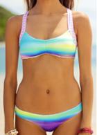 Rosewe Padded Criss Cross Back Multicolor Bikini Set