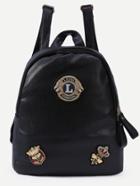 Shein Black Pebbled Faux Leather Badge Patch Backpack