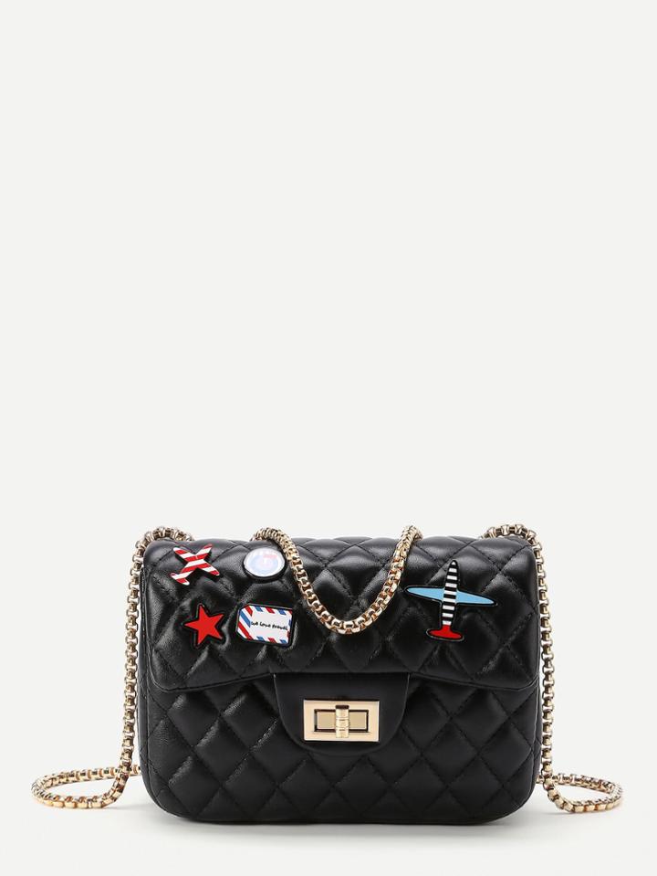 Shein Star And Airplane Patch Quilted Pu Bag