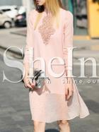 Shein Pink Crew Neck Embroidered Shift Dress