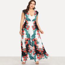 Shein Plus Tied Neck Mixed Print Fishtail Dress