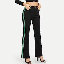 Shein Striped Side Flare Hem Jeans