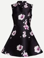 Shein Black Floral Print High Neck Sleeveless Flare Dress