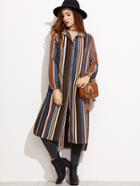 Shein Multicolor Vertical Striped Side Slit Long Blouse