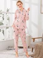 Shein Pineapple Print Pinstriped Shirt & Pants Pj Set