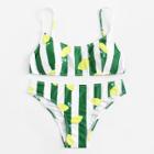 Shein Fruit & Block Striped Print Bikini Set