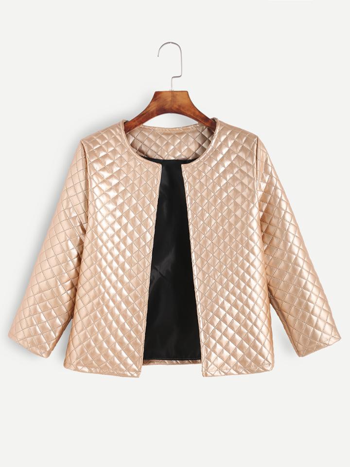 Shein Rose Gold Grid Grain Faux Leather Coat