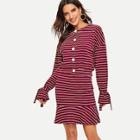 Shein Tie Sleeve Button Up Top And Ruffle Hem Skirt 70s Set