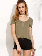 Shein Army Green Short Sleeve Buttons T-shirt